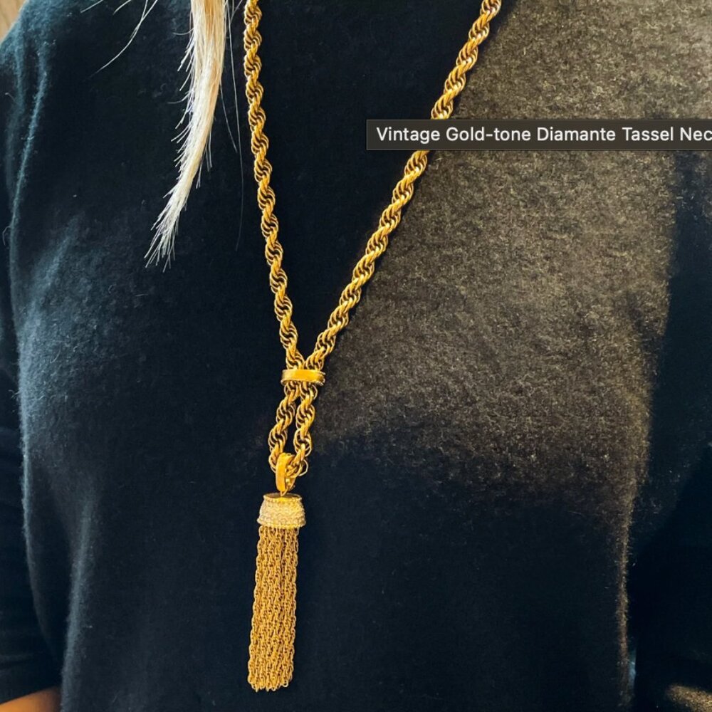 D'ORLAN Vintage Gold-tone Diamante Tassel Necklace